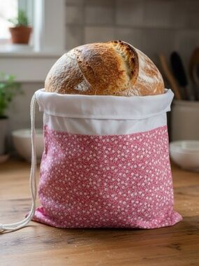 White Tulip & Pink Cotton Bread Bag | Reusable Sourdough Bread Storage Bag